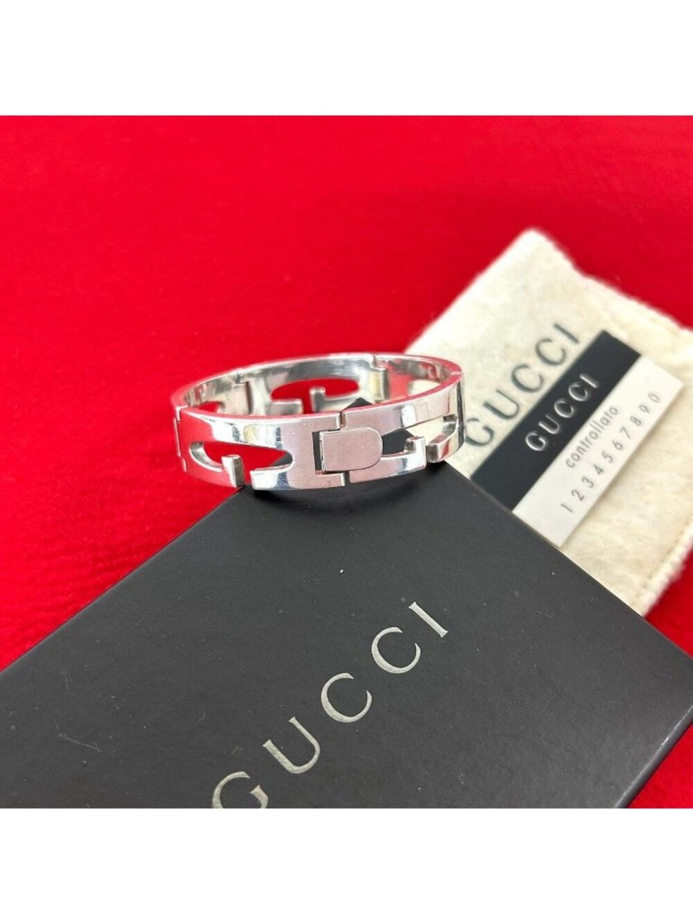 Gucci Cutout G 925 Sterling Silver Bracelet Bangle